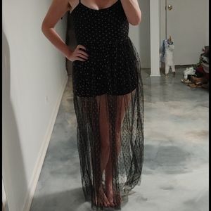Black polka dot romper